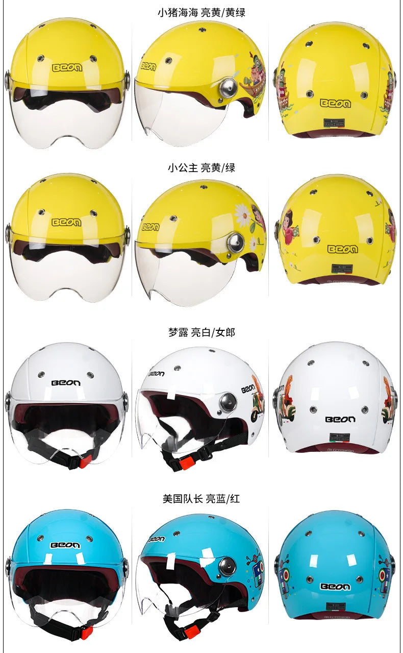 BEON Motorcycle Helmet for Adult and Child All Seasons Electric Vehicle Half Helmet Summer Sun Protection Helmet Motorcycle
