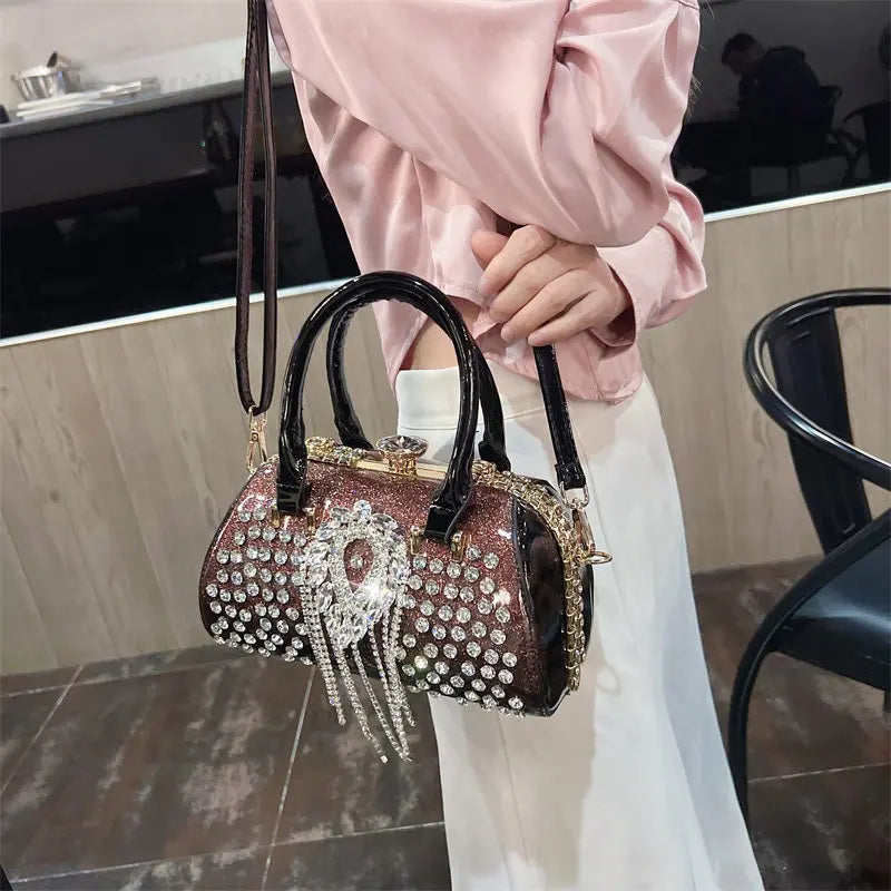 Fashion Diamonds Leather Women's Handbag Small Shoulder Cross-Body Bag New Elegant Evening Bag Portable Girls Party Dinner Bags