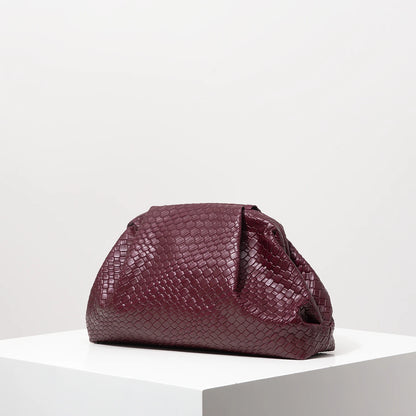 Vintage Artificial Leather Woven Pattern Clutch Bag，Burgundy Bag，Prom Dresses for Women，Large Capacity Women Purse