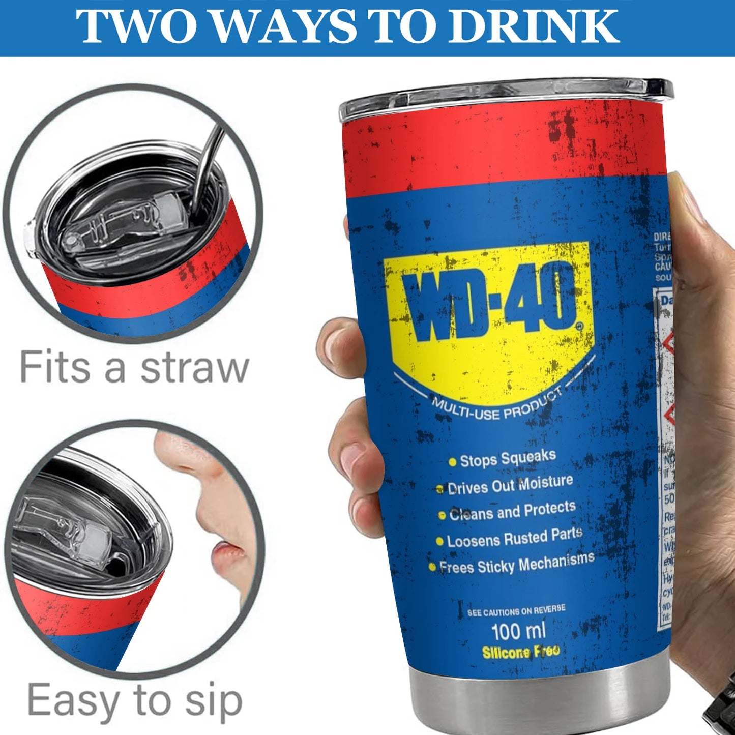 20Oz WD40 Stainless Steel Vacuum Tumbler Double Wall Insulated STP Engine Oil Filter Print with Straw and Lid Cold Hot drink cup