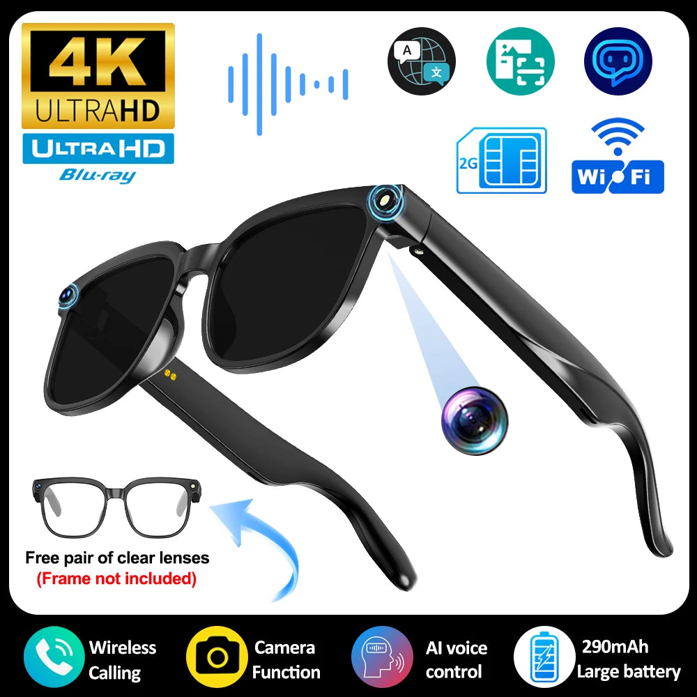 2026 4K HD AI Smart Glasses New Bluetooth Call Voice Assistant Control Chat GPT 800MP Camera AI Translation Sunglasses Men Women