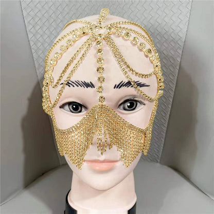 Charms Sexy Rhinestone Tassel Masquerade Face Jewelry For Women Facial Accessories Banquet Party Mask Full Face Chain Decoration