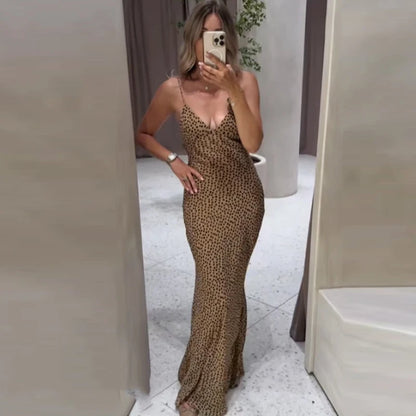 HXAO Polka Dot Slip Dress Womens Dresses Summer 2025 Evening Dresses Floral Boho Maxi Dress V-Neck Sleeveless Backless Vestidos