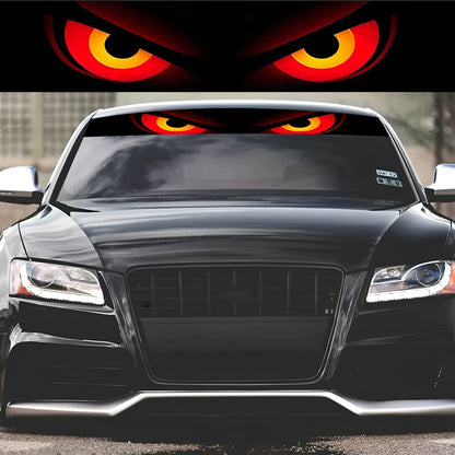 A striking red and black evil look style decorative strip design car windshield sticker. This unique car decal adds a touch