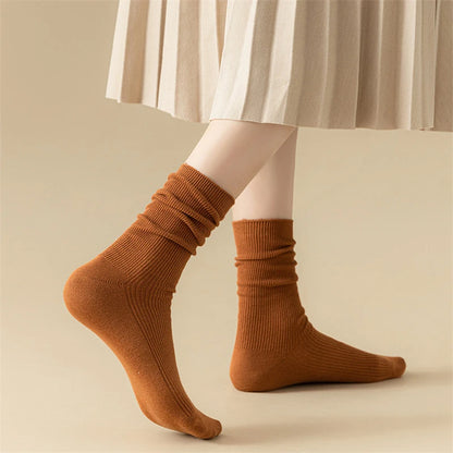 Women's Socks New Autumn Casual Simple Solid Color Winter Warm Socks For Women Korean Style Middle Tube Girls Pile Socks