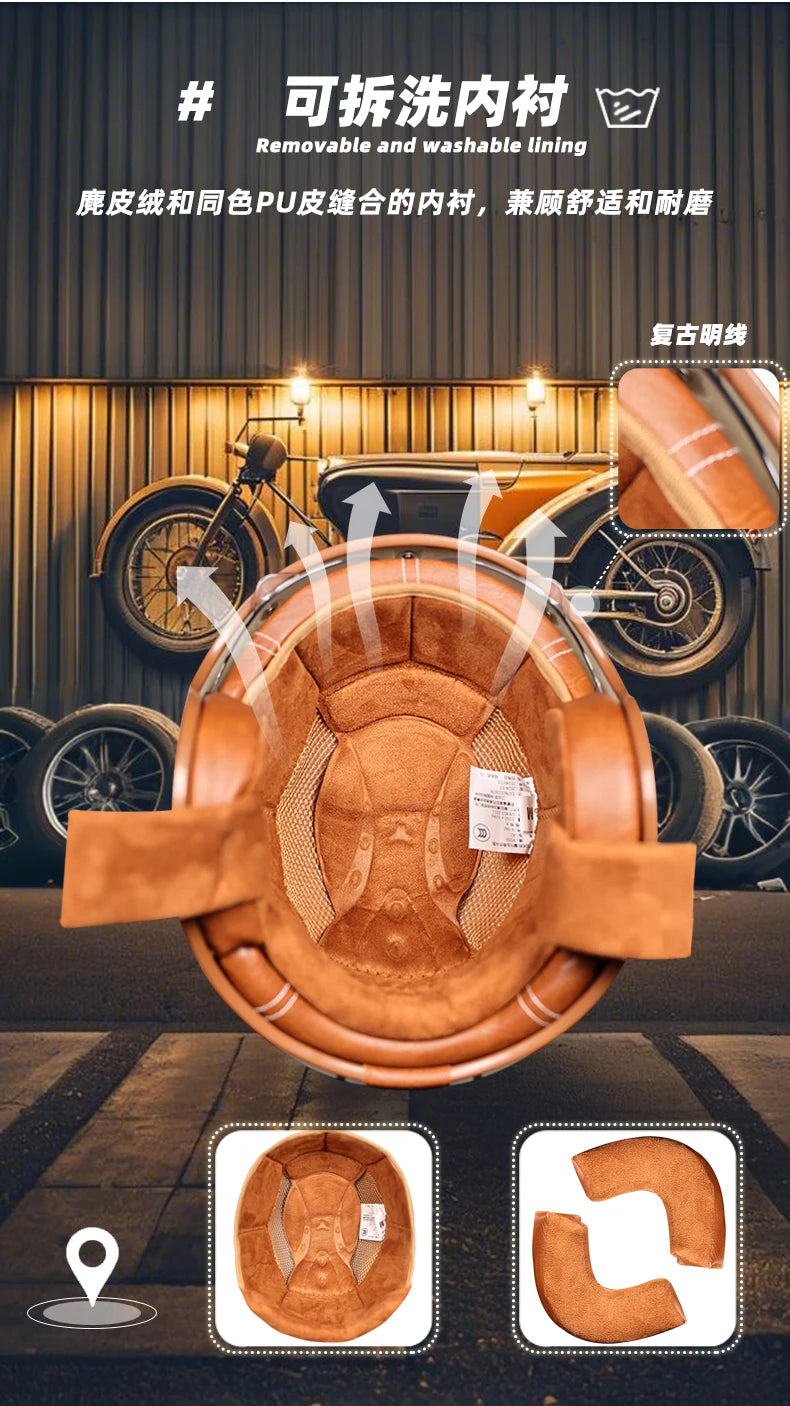Orz Motorcycle Retro Helmet Men's and Women's Motorcycle Safety Helmet Electric Car Four Seasons 3/4 Half Helmet Scooter