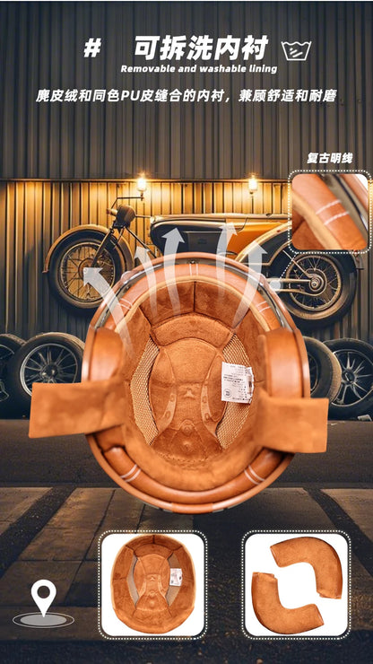 Orz Motorcycle Retro Helmet Men's and Women's Motorcycle Safety Helmet Electric Car Four Seasons 3/4 Half Helmet Scooter