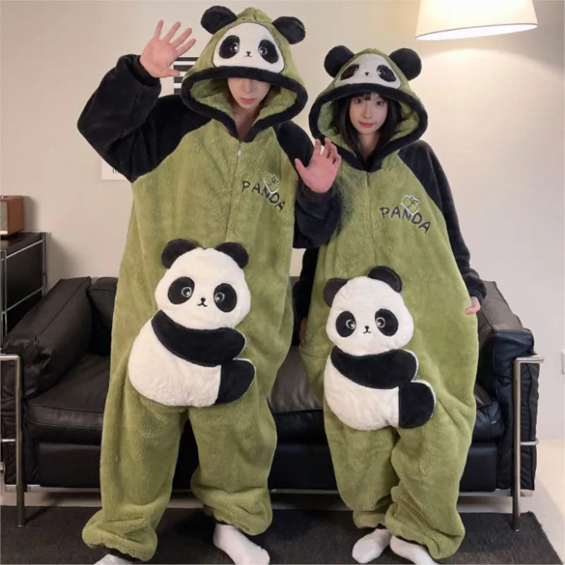 Kigurumi Adults Winter Sleepwear Women Men Pajamas Animal Onesie Thicken Couples Pijamas Cartoon Night Wears For Women Homewear