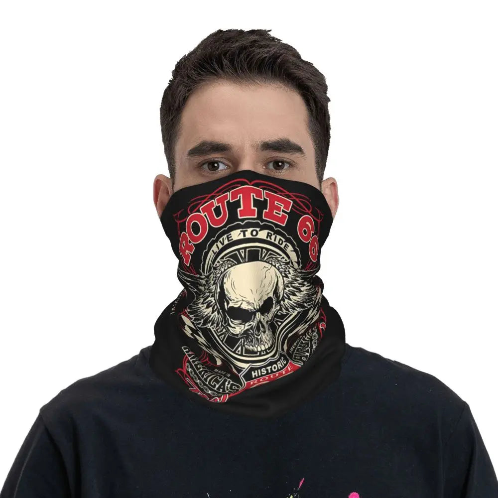 Custom Travel Motorcycle Ride Route 66 Bandana Winter Neck Warmer Windproof Wrap Face Scarf for Hiking Highways Gaiter Headband