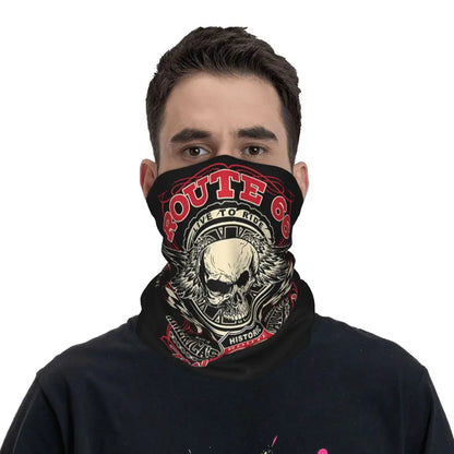 Custom Travel Motorcycle Ride Route 66 Bandana Winter Neck Warmer Windproof Wrap Face Scarf for Hiking Highways Gaiter Headband