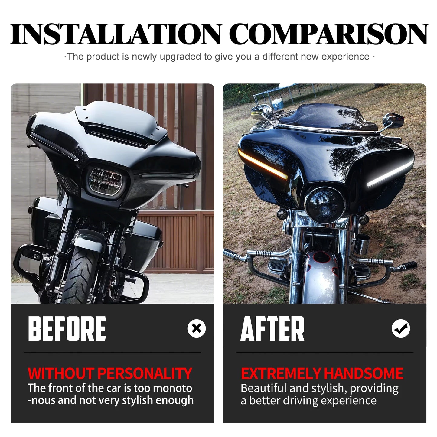 Motorcycle Front Headlight Fairing With LED Light Batwing Outer Cowl Cover For Harley Touring Street Electra Glide Ultra 2014-24
