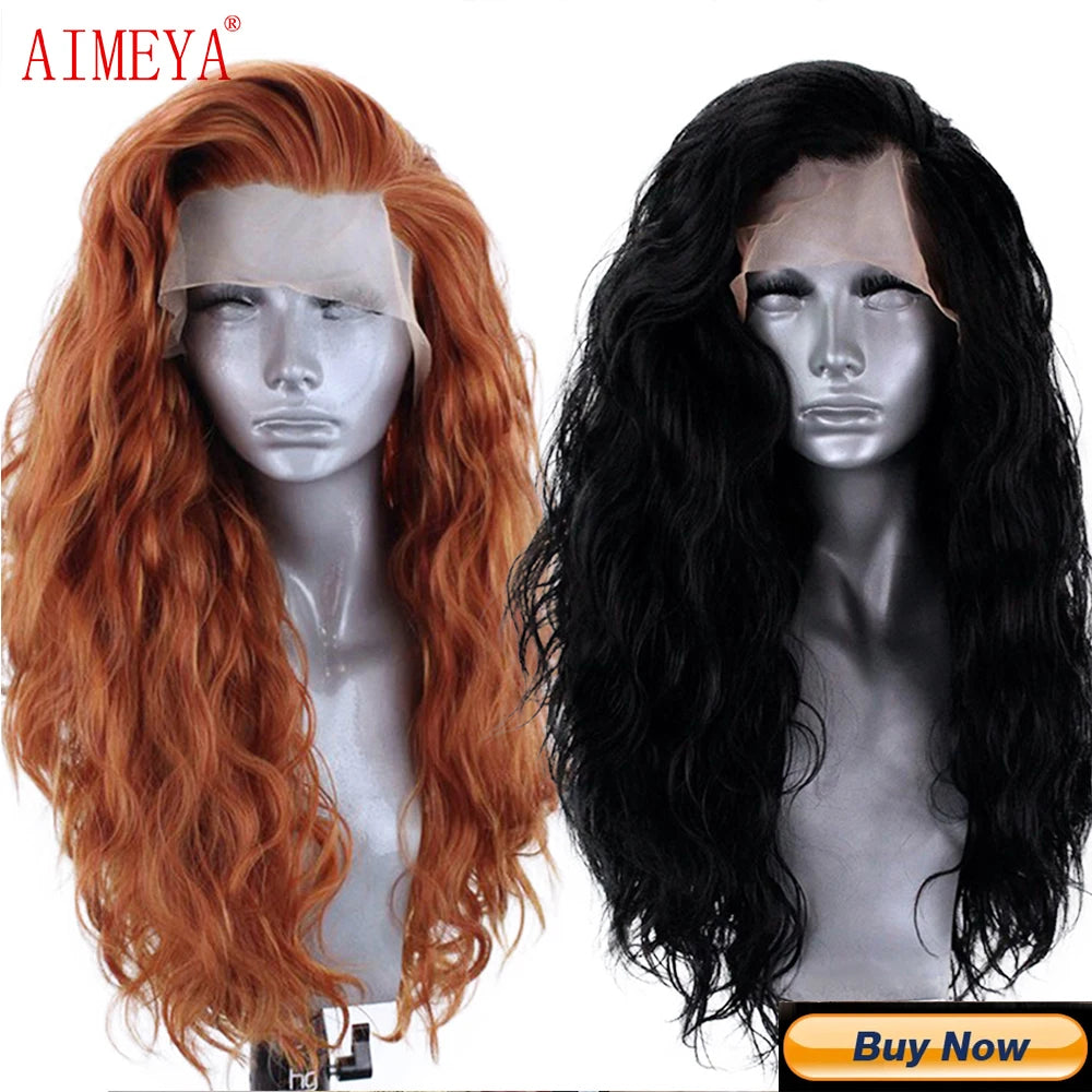 AIMEYA Long Straight Lace Wigs 13X4 Lace Frontal Free Part Synthetic Hair Wig with Special Hairline For Women Cosplay Black Wigs