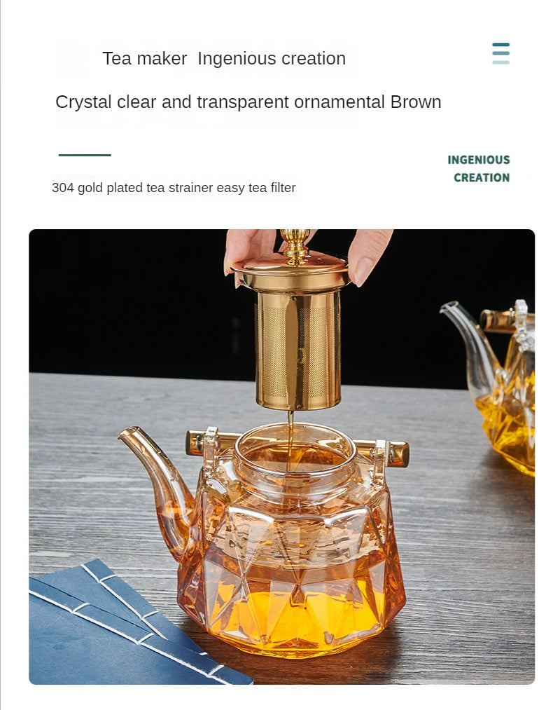 Glass Beam Pot Flower Tea Pot Health Pot Heat Resistant Glass Teapot With Strainer Infuser Teapot to Boil Water Kettle Gaiwan