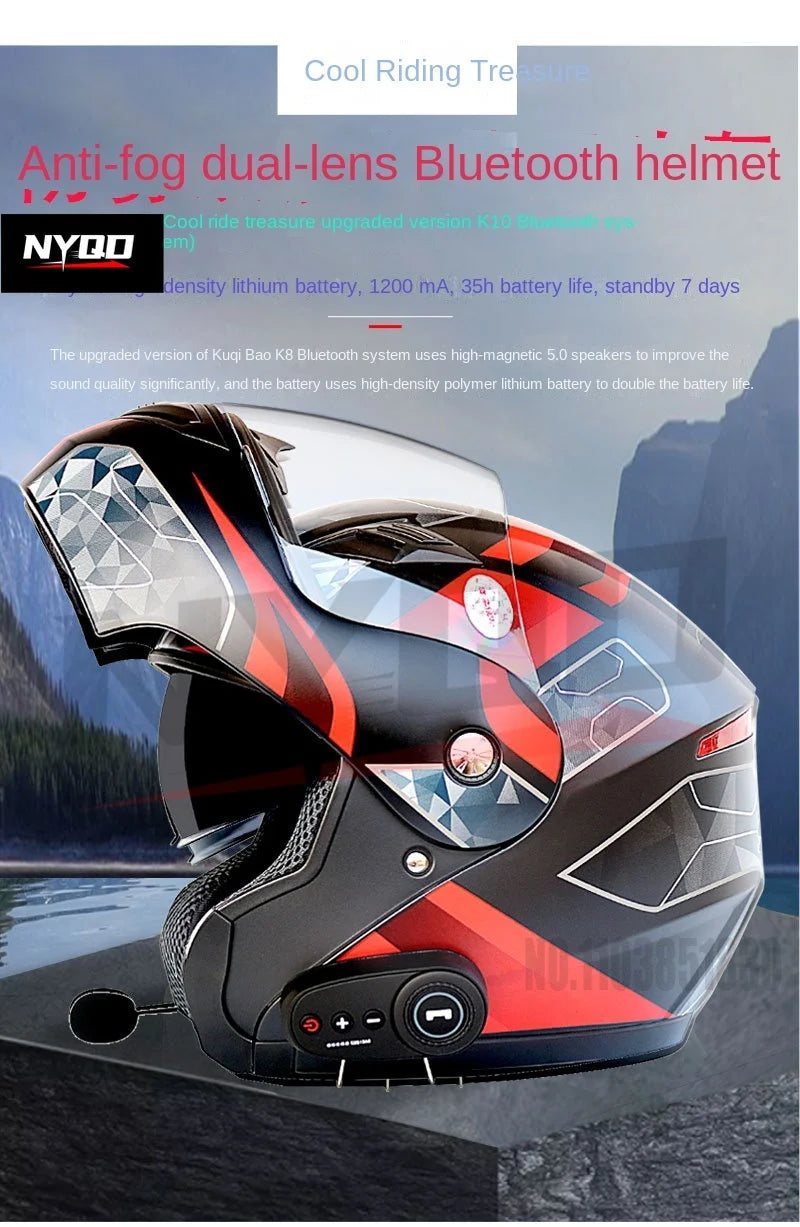 KUQIBAO motorcycle bluetooth helmet double lens uncovered motorcycle helmet with FM large capacity 1200mAh flip helmet