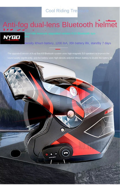 KUQIBAO motorcycle bluetooth helmet double lens uncovered motorcycle helmet with FM large capacity 1200mAh flip helmet