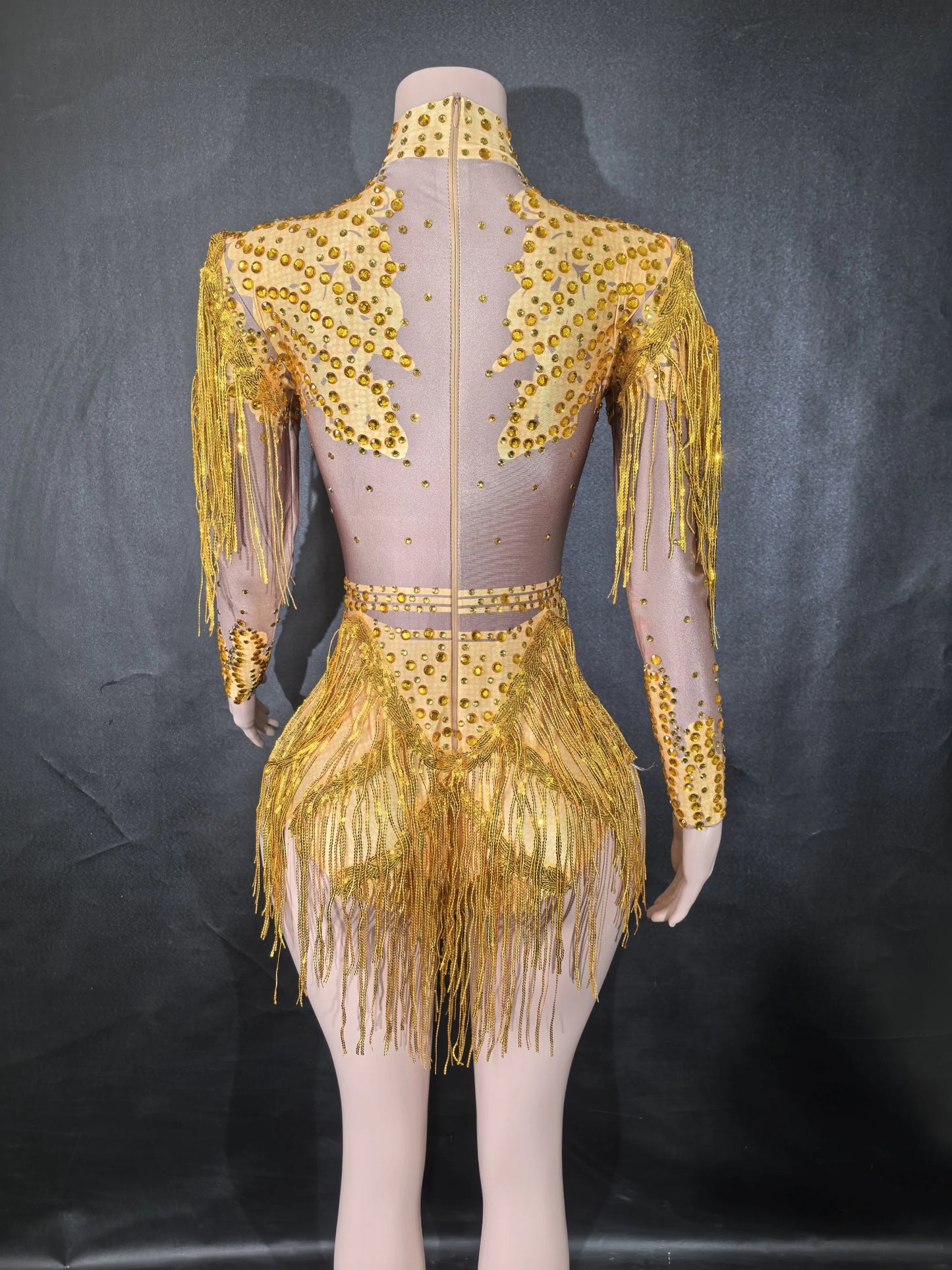 Rhinestones Women DanceCostume Fringes One Shoulder Bodysuit  Sexy Skinny Leotard Singer Dancer Show StageWear Sparkly Blue