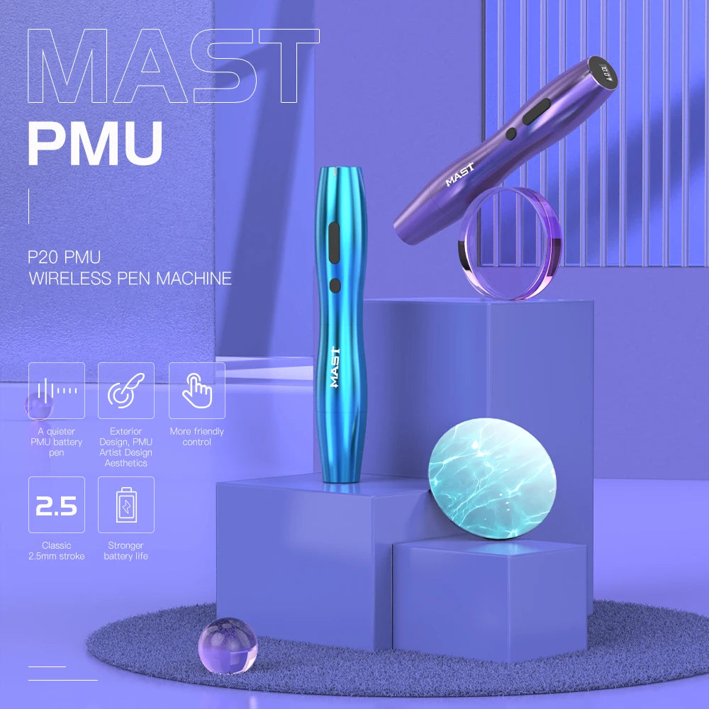 Mast P20 Wireless Tattoo Machine Full Kit 2.5mm Stroke Permanent Makeup Pen 1000mAh Battery 122g Lightweight Design for PMU Work