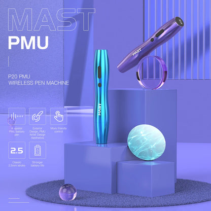 Mast P20 Wireless Tattoo Machine Full Kit 2.5mm Stroke Permanent Makeup Pen 1000mAh Battery 122g Lightweight Design for PMU Work