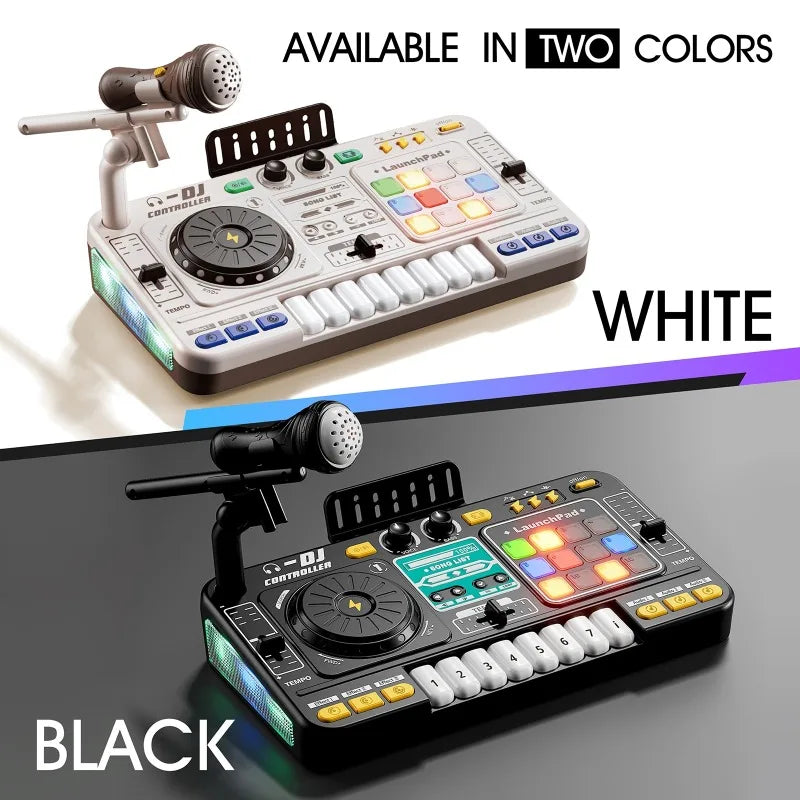 Kid DJ Mixer with Microphone Electronic Piano Keyboard Bluetooth DJ Turntable Controller Musical Instrument Kid Christmas Gift