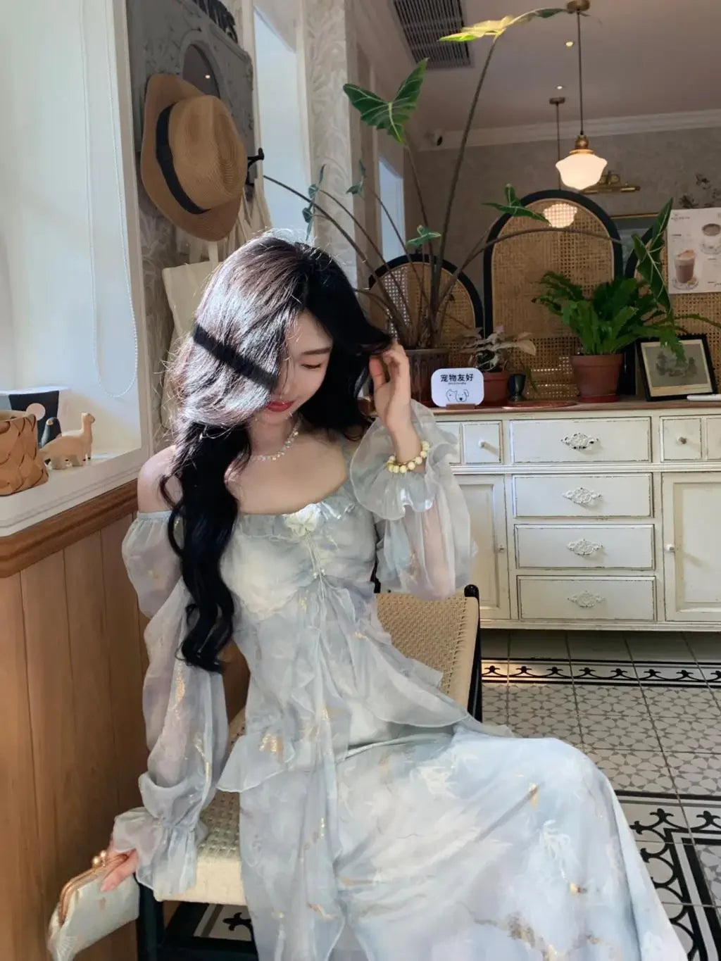 Elegant Print Fairy Long Dresses for Women Autumn French Off Shoulder Ruffles A-Line Birthday Party Dress One Piece Vestidos New