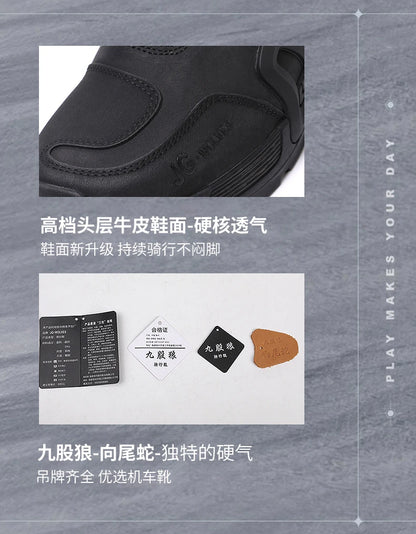 Motorcycle Riding Boots Waterproof Cowhide Leather Breathable Anti-Slip Wear-Resistant Touring Moto Shoes for Men Women