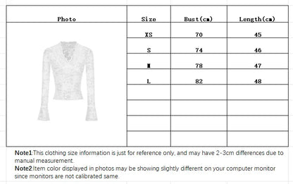 Sexy V-Neck Sheer T-Shirts Fashion Women Flare Long Sleeve Spring Lace Slim Pullovers Tops Casual Evening Party Club Chic Tees