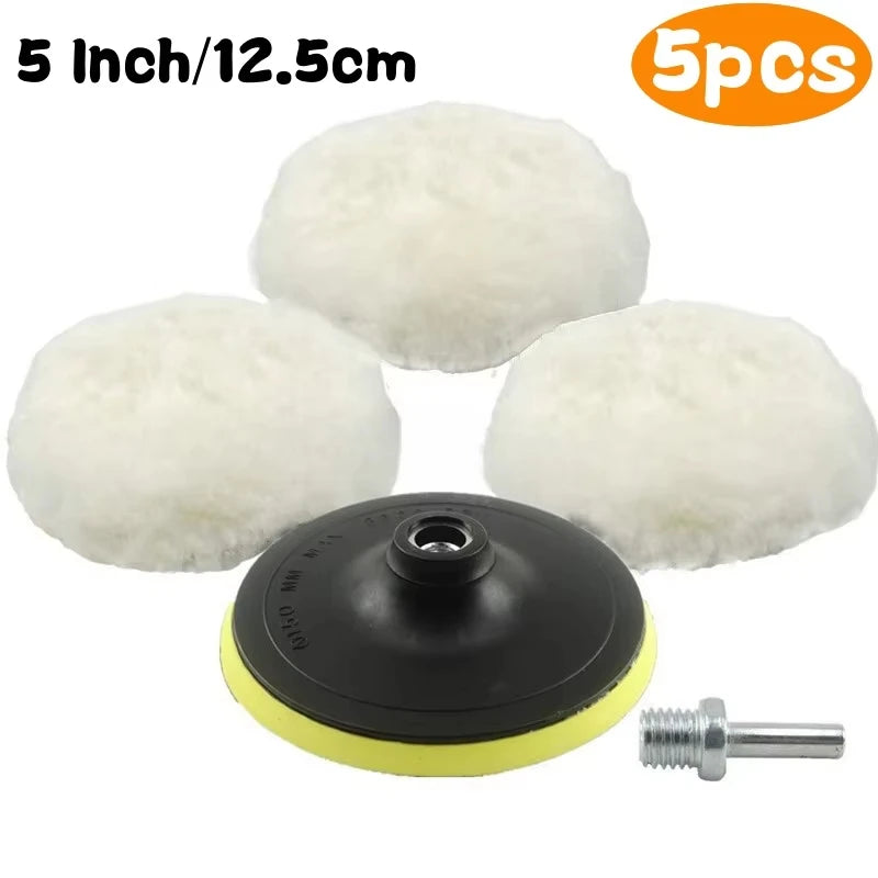 5Pcs 3/4/5/6/7 Inch Wool Car Polishing Pad Set For Polisher Machine Waxing Polishing Buffing Wheel Auto Paint Care Polisher Pads
