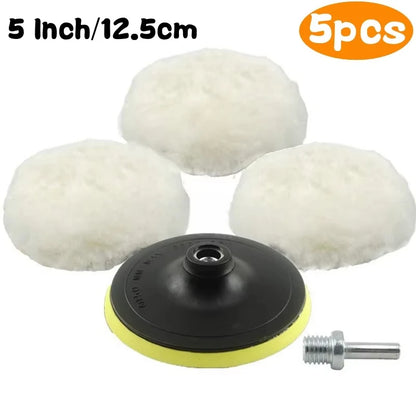 5Pcs 3/4/5/6/7 Inch Wool Car Polishing Pad Set For Polisher Machine Waxing Polishing Buffing Wheel Auto Paint Care Polisher Pads