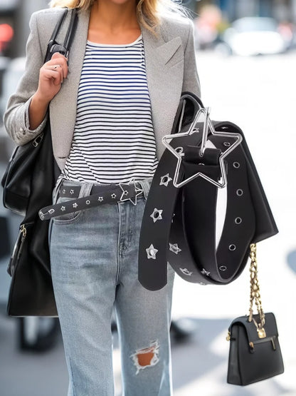 Vintage Belts For Women Punk Waistband Y2K Female Rivet Belt Pu Leather Pin Buckle Waistband Jeans Belt Pentagram Eye Rivet Belt