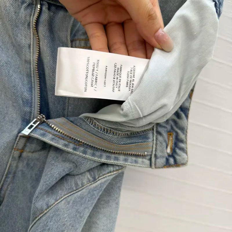 Irregular ruffled denim flared pants for women - high-waisted, loose-fitting, slimming, floor-length pants. 2026 new style.