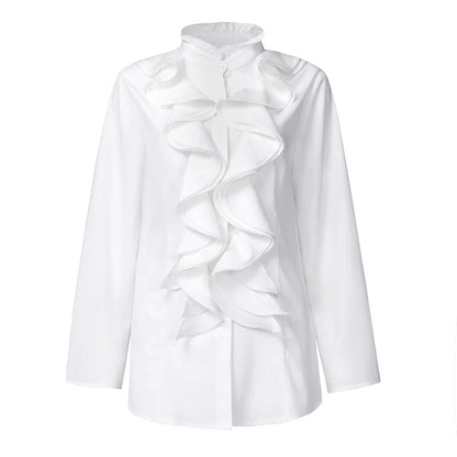 ZANZEA Elegant Women Blouse Ruffles Tops Fashion Long Sleeve Shirts Flounce Blusas Stylish OL Work Shirt Female White Blouses