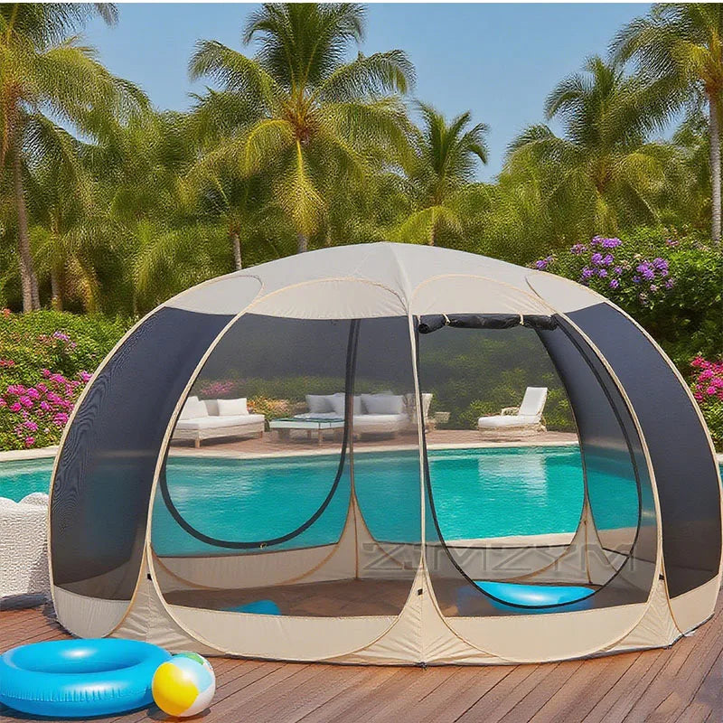 Pop Up Panoramic Mesh Tent Large Full View Mesh Tent for Backyard Patio Camping Picnic Beach Bug Proof High Ventilation