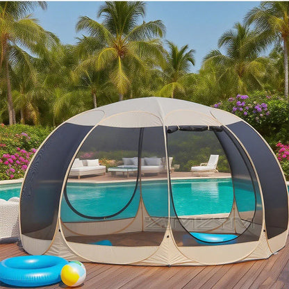 Pop Up Panoramic Mesh Tent Large Full View Mesh Tent for Backyard Patio Camping Picnic Beach Bug Proof High Ventilation