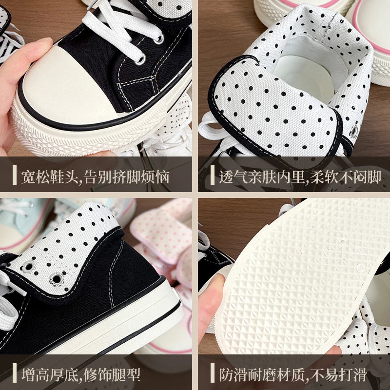 New High Help Canvas Shoes Dots Women's Casual Shoes Woman Vulcanize Sneakers Comfortable Sport Walking Platform Flats Shoes 015