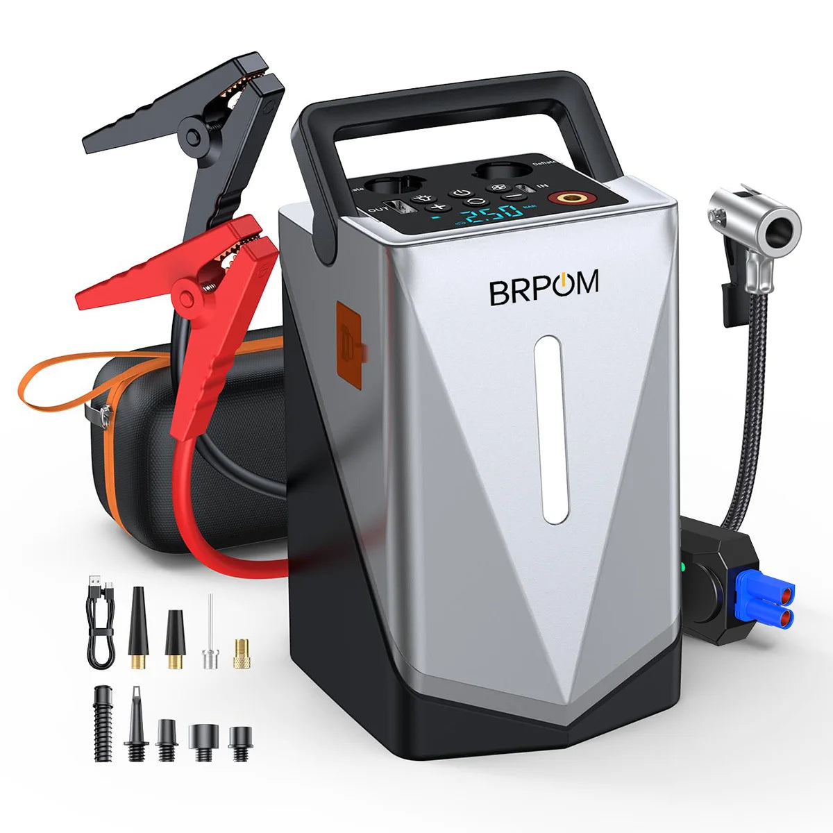 12000mAh 6-in-1 Auto Jump Starter Air Compressor Air Blower - Intelligent Clamps for Car Tire Inflation & Emergency Start
