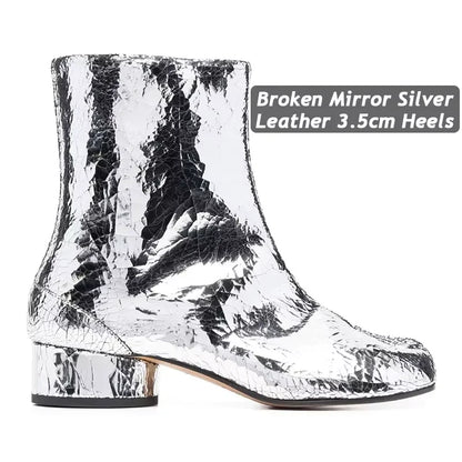 Luxury Design Fashion Split Toe Shoes 2026 Autumn Winter New Ankle Boots Genuine Leather Low Heels Women's Boots