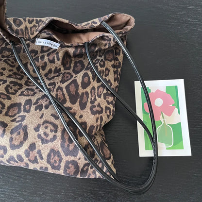 Vintage Faux Suede Women's Leopard Shoulder Bags PU Strap Double Side Female Purse Handbags Fall Winte Canvas Tote Underarm Bag