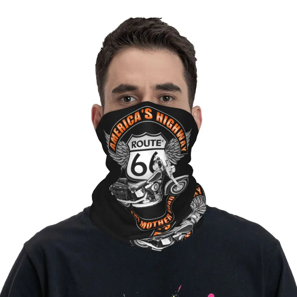 Custom Travel Motorcycle Ride Route 66 Bandana Winter Neck Warmer Windproof Wrap Face Scarf for Hiking Highways Gaiter Headband