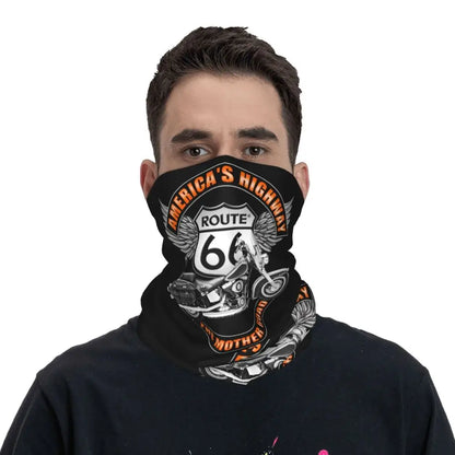 Custom Travel Motorcycle Ride Route 66 Bandana Winter Neck Warmer Windproof Wrap Face Scarf for Hiking Highways Gaiter Headband
