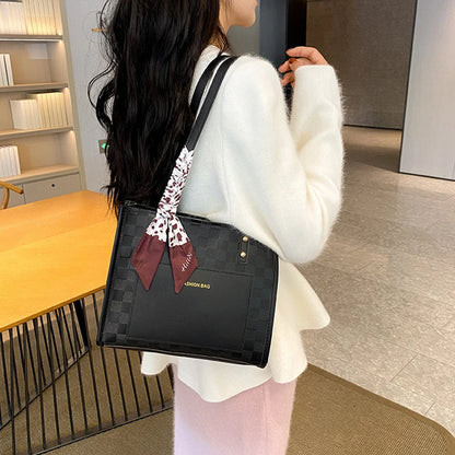 Patchwork Contrast Color Handbag Women's Casual Fashion Tote Bag Large Capacity Single Shoulder Bag Women's Silk Scarf Bag