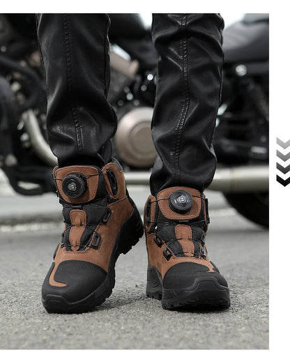 Motorcycle Riding Boots Waterproof Cowhide Leather Breathable Anti-Slip Wear-Resistant Touring Moto Shoes for Men Women