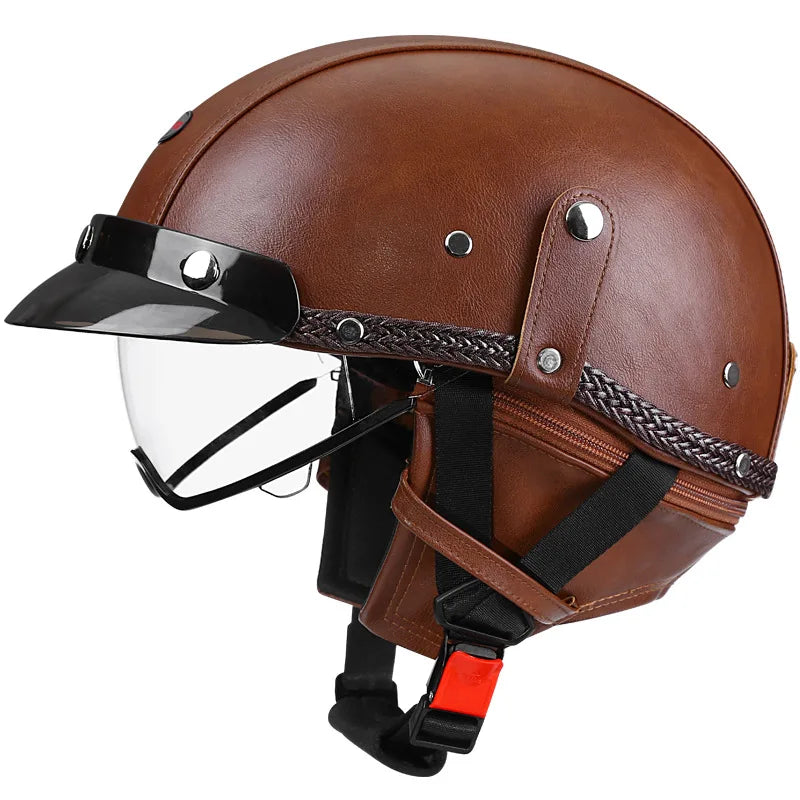 Retro Motorcycle Helmet DOT Approved Built in Sunglasses Casco Moto Helmet Detachable Insert Liner Vintage German Half Helmet