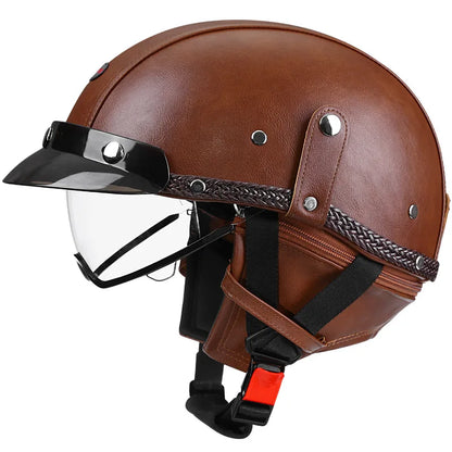 Retro Motorcycle Helmet DOT Approved Built in Sunglasses Casco Moto Helmet Detachable Insert Liner Vintage German Half Helmet