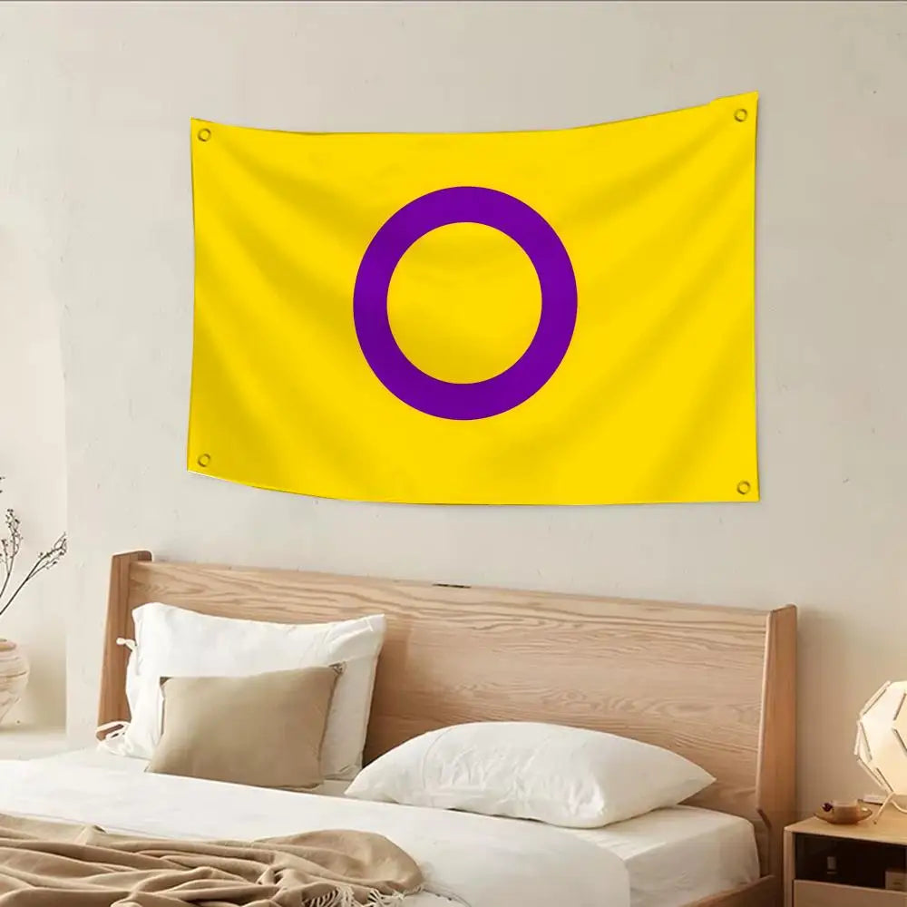 LGBTQ Intersex Pride Flags Daily four rings hanging no edging for indoor use and outdoor decor easy hanging
