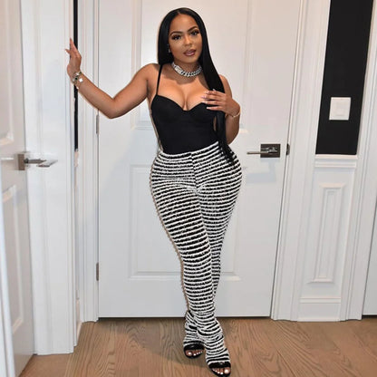 Color Block Stripes Pants Women High Waist Loose Sweatpants Women's Bodycon All-match Summer Trouseres For Female 2023