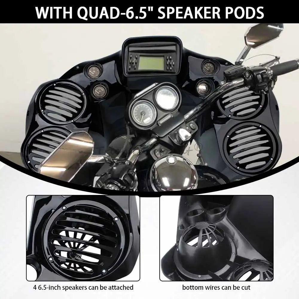 For Harley Touring Road Glide FLTR/I 1998-2009 FLTRX 2010-2013 Black Inner Fairing Cover with 4 6.5" Speaker Pods Motorcycle