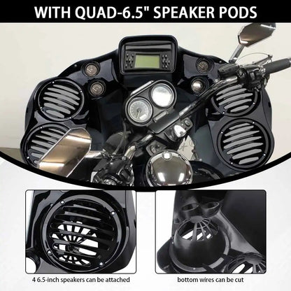 For Harley Touring Road Glide FLTR/I 1998-2009 FLTRX 2010-2013 Black Inner Fairing Cover with 4 6.5" Speaker Pods Motorcycle