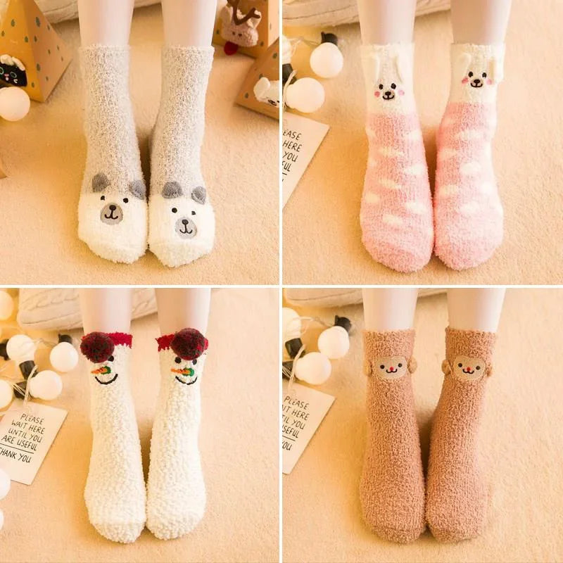 1 Pairs Box Christmas Socks Women Cute Thermal Fluffy Fuzzy Soft Velvet Thermo Sleep Sock Thick Warm Winter Socks New year Gift