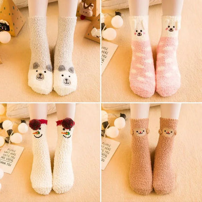 1 Pairs Box Christmas Socks Women Cute Thermal Fluffy Fuzzy Soft Velvet Thermo Sleep Sock Thick Warm Winter Socks New year Gift