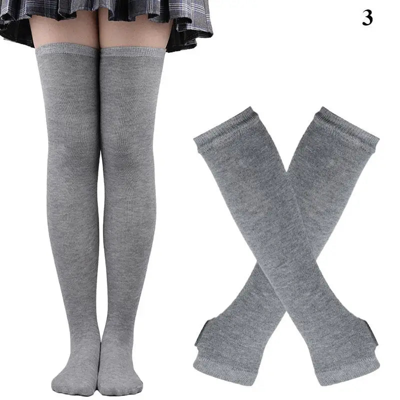2Pair/Set Women Gothic Punk Over Knee Long Stripe Socks Girl Arm Sleeve Gloves Thigh High Cotton Socks Sweet Cute Christmas Gift